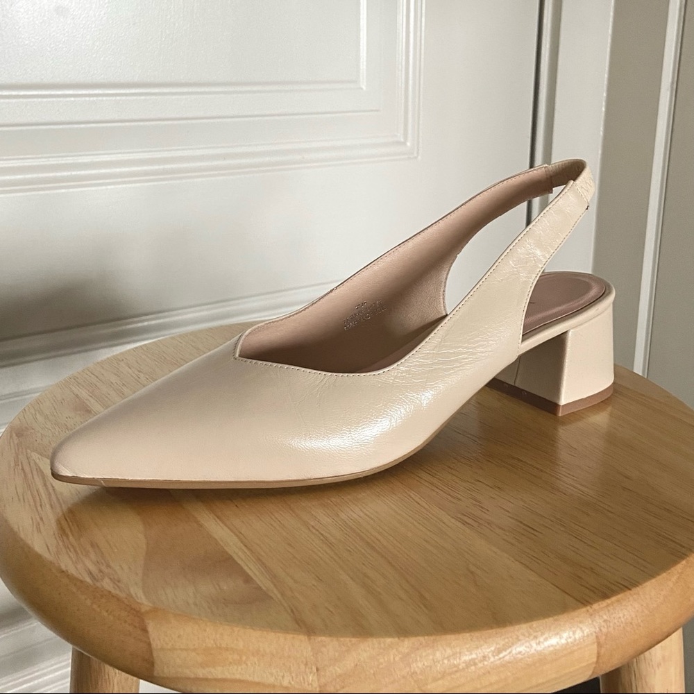 leather sling back block heel made in Spain everlane